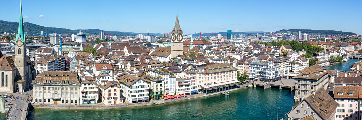 Zurich skyline with Linth river from above panorama traveling in Switzerland