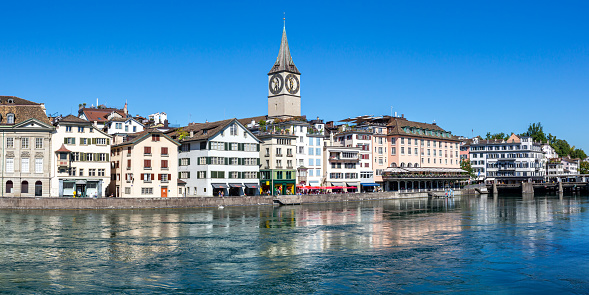 Zurich skyline with Linth river panorama traveling in Switzerland