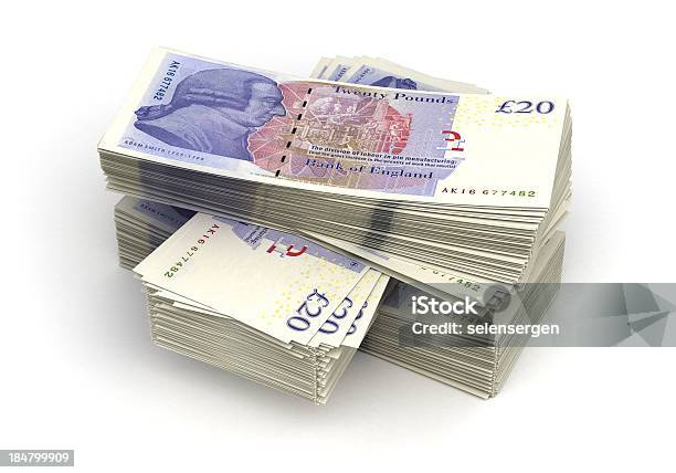 Large Stack Of Twenty Pound Notes Stock Photo - Download Image Now - British Currency, Pound Symbol, Stack