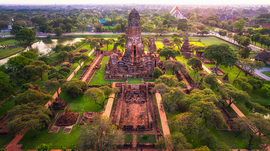 Ayutthaya ancient buddhist temple near the Chao Phraya river in Ayutthaya, Thailand