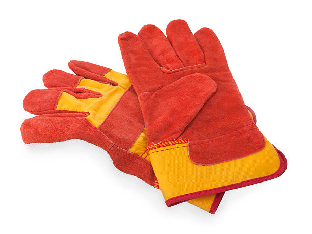 istock Pair of work gloves on white 184802126