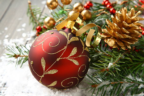 istock Christmas composition with ball and decoration 184802217