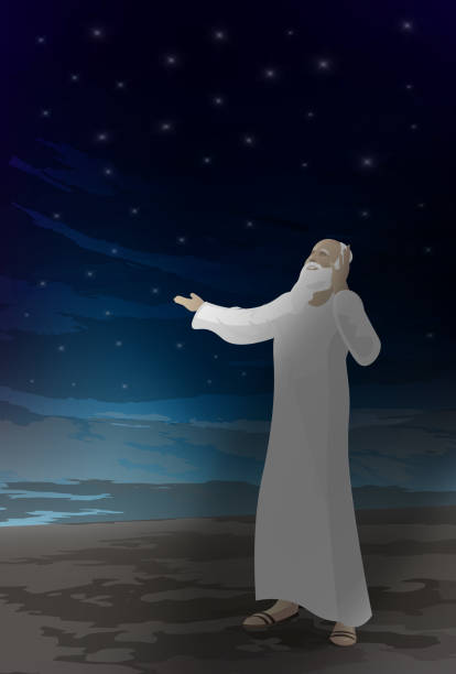 Biblical vector illustration. Abraham, And he brought him outside and said, Look toward heaven, and number the stars, if you are able to number them. Then he said to him, So shall your offspring be father abraham stock illustrations