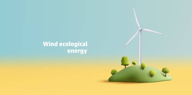 istock Wind mill, wind turbine, wind power station in hills with trees landscape. Renewable wind energy, green and alternative eco energy concept. 3d vector icon. 1848045308
