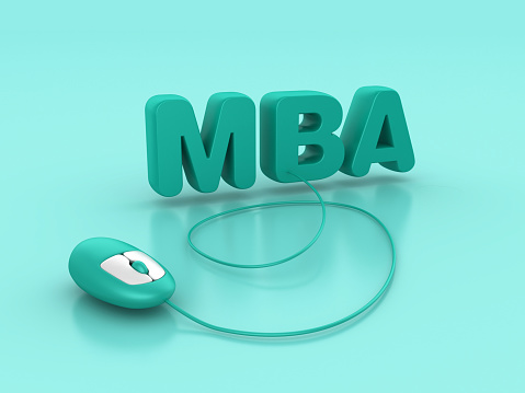 3D Word MBA with Computer Mouse - Color Background - 3D Rendering