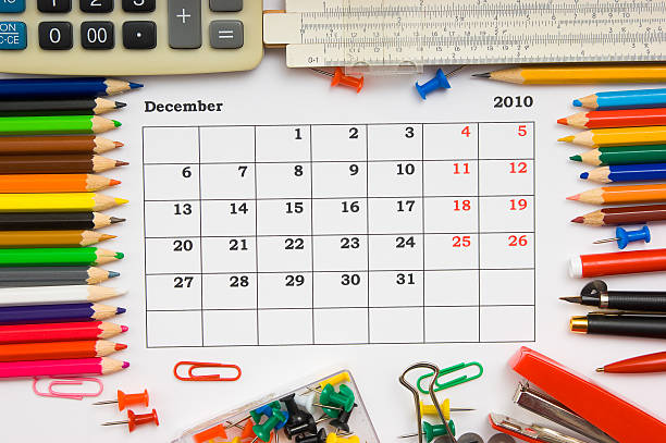 istock monthly calendar with office and stationery for December 2010 184805580