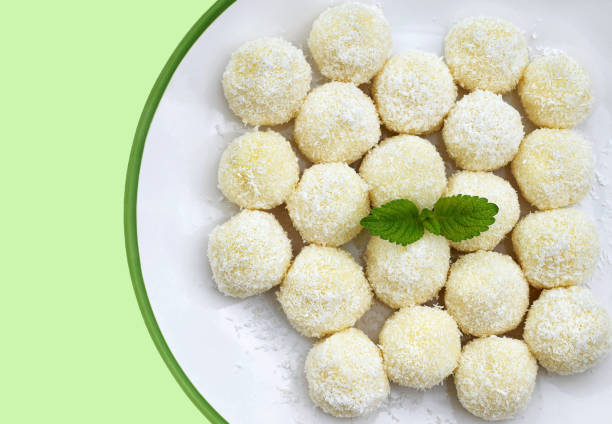 istock Homemade unbaked coconut balls on a plate 1848085980