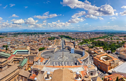 Panorama aerial view of Rome with St. Peter's Square