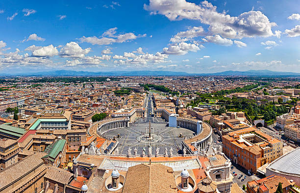 Panorama aerial view of Rome with St. Peter's Square Panorama aerial view of Rome from Saint Peter's basilica - Italy peter the apostle stock pictures, royalty-free photos & images