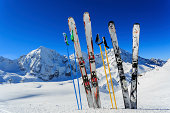 Ski equipments on snow