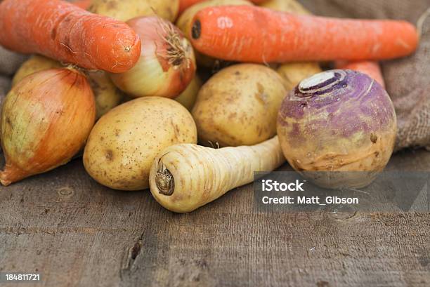 Winter Seasonal Vegetables Including Potatoes Parsnips Swede And Carrots Stock Photo - Download Image Now