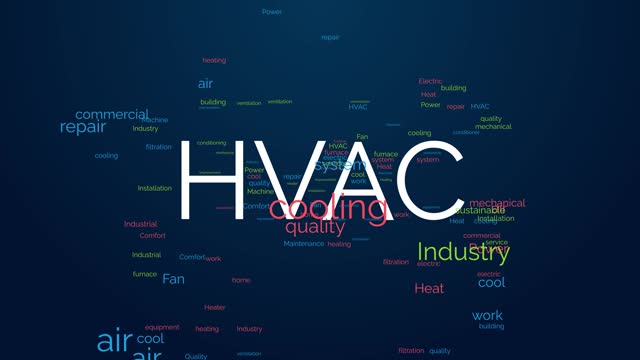 HVAC animated tag word cloud with house shape, text design animation kinetic typography seamless loop - 4K Stock Video
