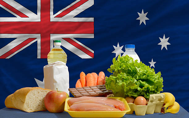 istock basic food groceries in front of australia national flag 184812174