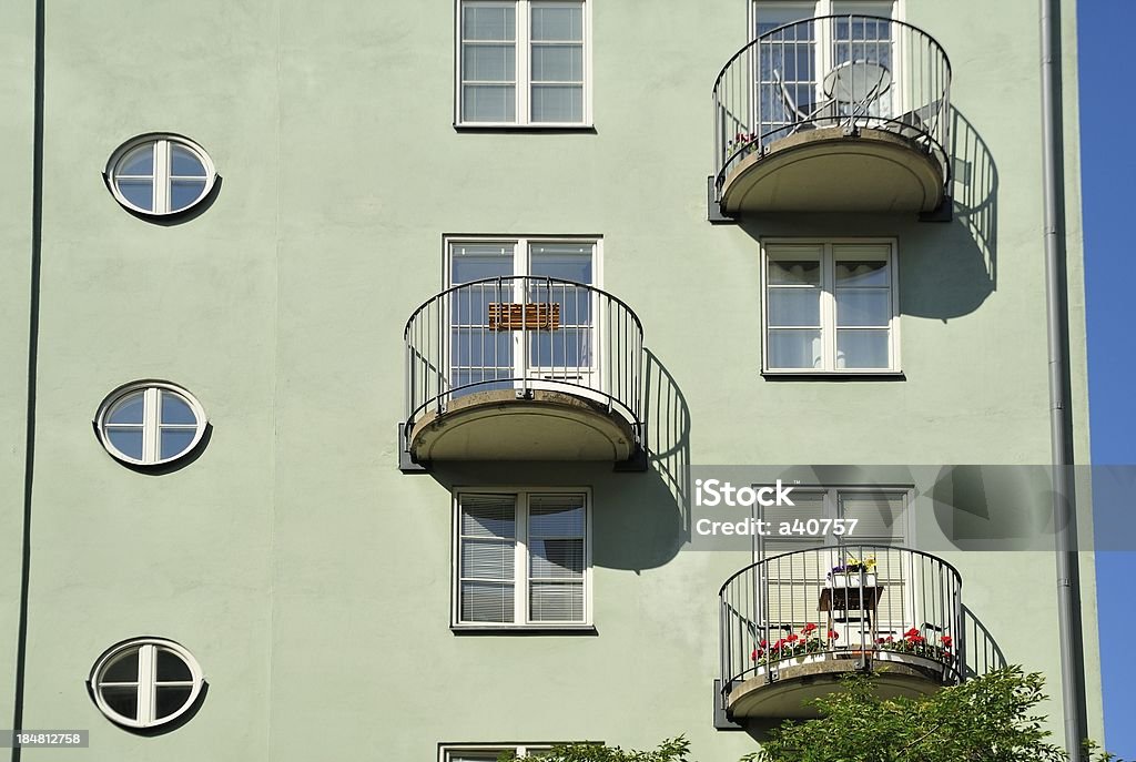 Windows and balconies Windows and balconies in Stockholm, Sweden. Apartment Stock Photo