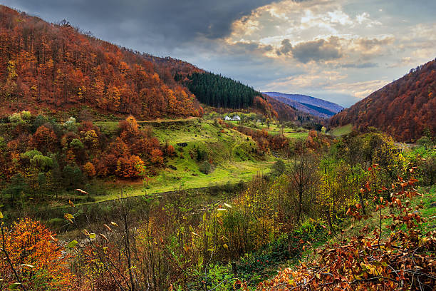 istock nullah near village in autumn mountain landscape 184815979