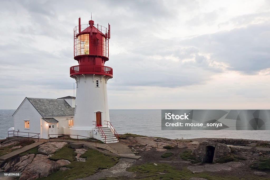 Lindesnes Fyr beautiful lighthouse on the edge of rocky sea coast, South Norway, Lindesnes Fyr beacon Kristiansand Stock Photo