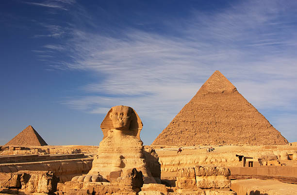 The famous Sphinx and the Pyramid of Khafre in Cairo, Egypt stock photo