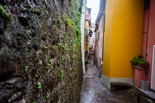 Rustic Ancient Cobblestone Street in the City of Varrena in the Lake Como Region of Northern Italy