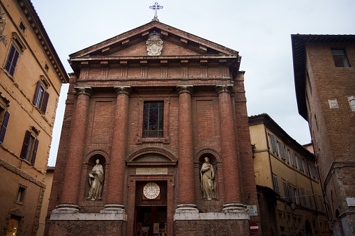 San Cristoforo Church at Piazza Tolomei in Downtown Siena Tuscany Italy