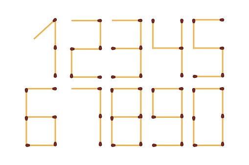 Numbers made from matches vector set of mathematical elements