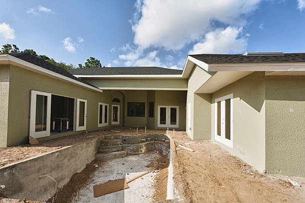 istock Abandoned construction project unfinished new house with pool 184832132