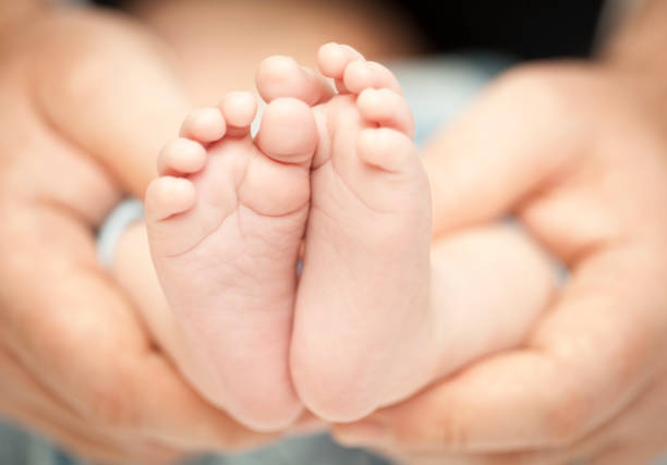 istock A baby's feet held in the hands of a parent 184832370