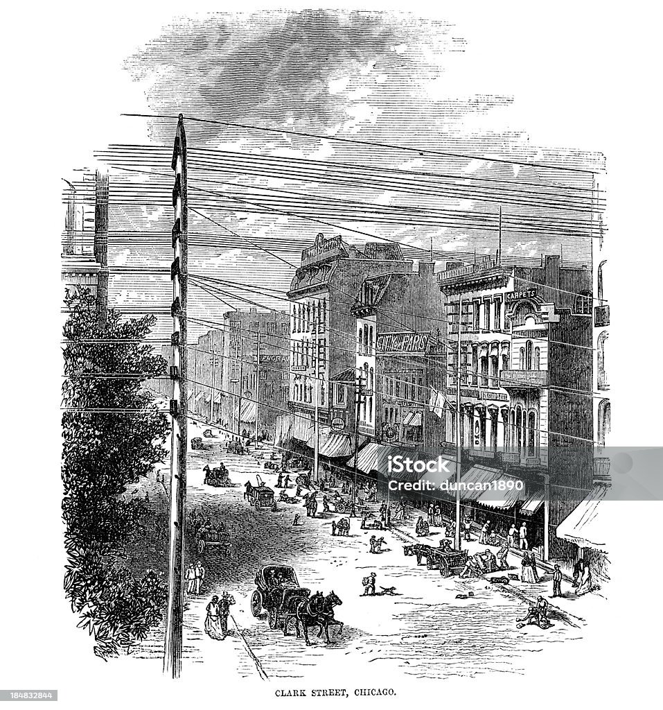 Clark Street em Chicago no século XIX - Royalty-free Chicago - Illinois Ilustração de stock