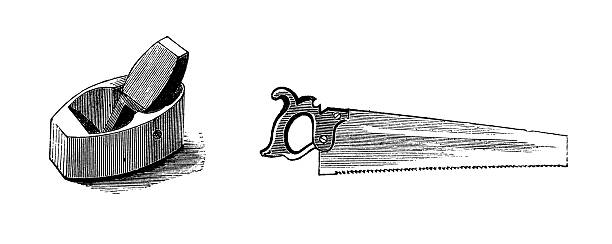 ilustrações, clipart, desenhos animados e ícones de suavização do avião e serrote/antigo carpintaria ilustrações - saw old fashioned mechanic antique