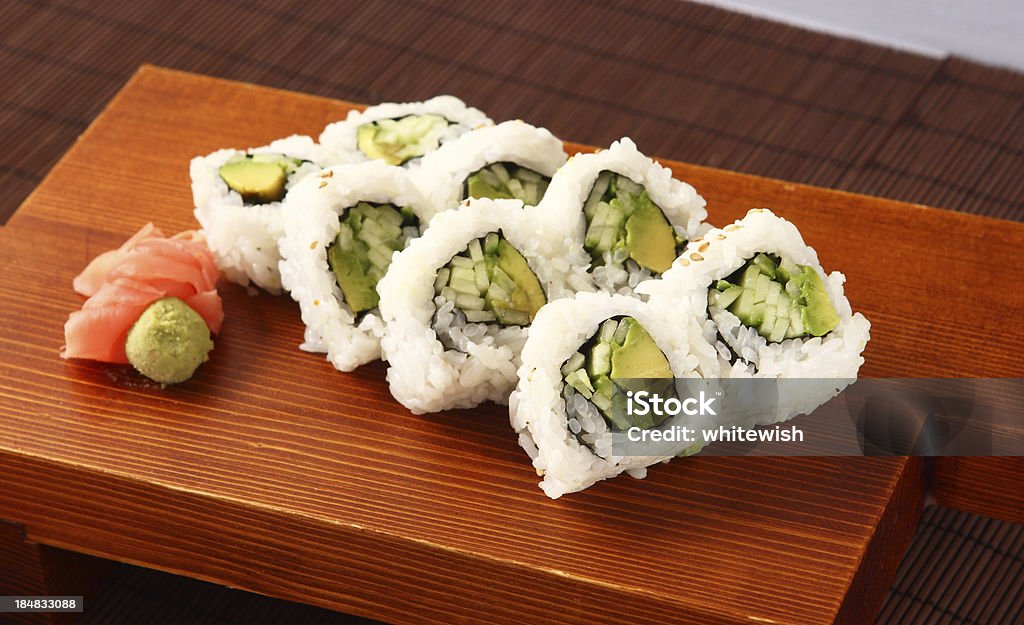 Vegetable Roll "Vegetable Roll - Avocado, Cucumber & Steamed Rice" Sushi Stock Photo