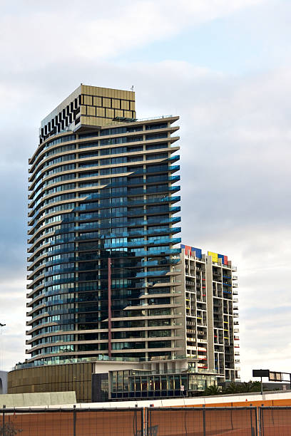 istock Glass and steel skyscraper in Melbourne isolated on blue sky. 184833251