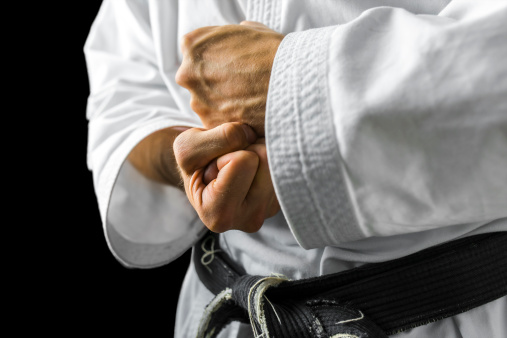 Closeup of male karate fighter hands.