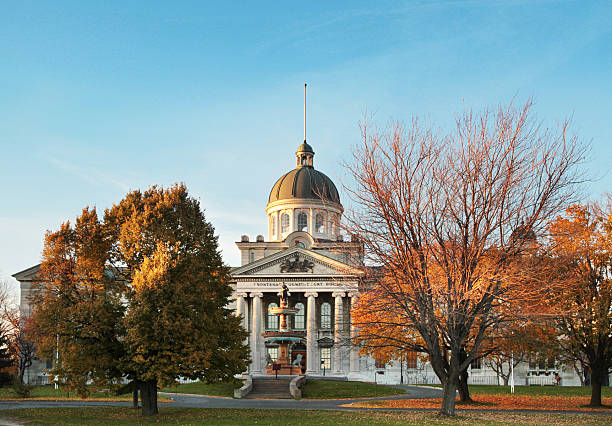 Frontenac County Court House Wide Angle in the Fall "The Frontenac County Court House in Kingston, Ontario was built in 1865, entirely of limestone quarried on site.  It is still used as the courhouse today." kingston ontario photos stock pictures, royalty-free photos & images