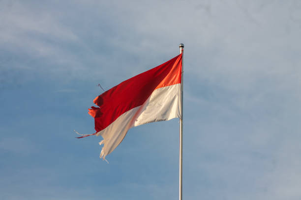istock Old Indonesian flag on the wind 1848357420