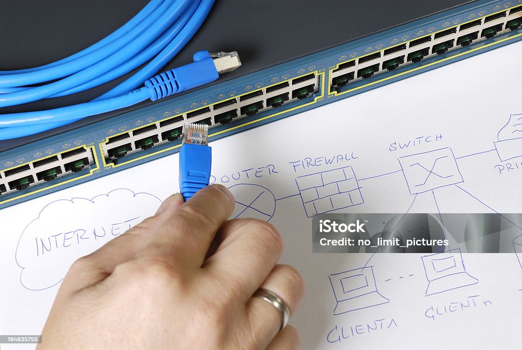 engineer workplace Engineer is planning and building up a computer network.computer and computer network Business Stock Photo