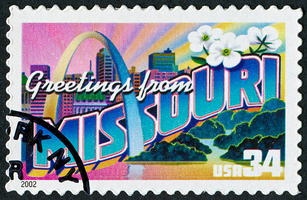 Missouri Stamp Cancelled Stamp From The United States Featuring The State Of Missouri jefferson national expansion memorial park stock pictures, royalty-free photos & images