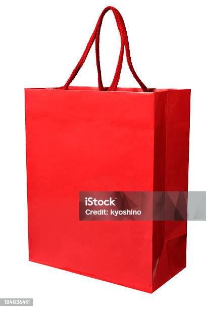 絶縁ショットレッドのブランク白い背景の上のショッピングバッグ - からっぽのストックフォトや画像を多数ご用意 - からっぽ, ひらめき, カットアウト