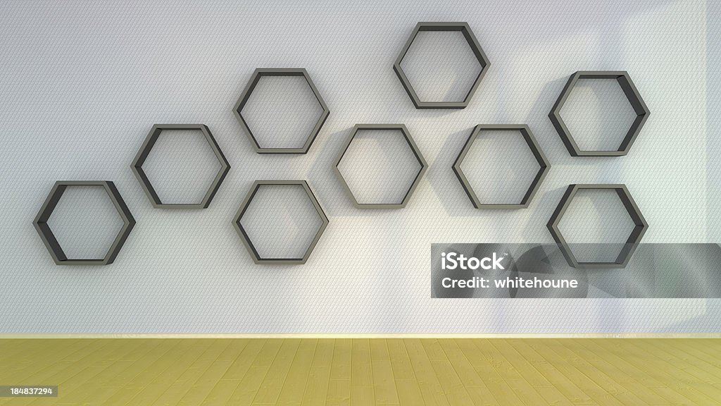 hexagonal shelves abstract interior wall with black hexagonal shelves Abstract Stock Photo