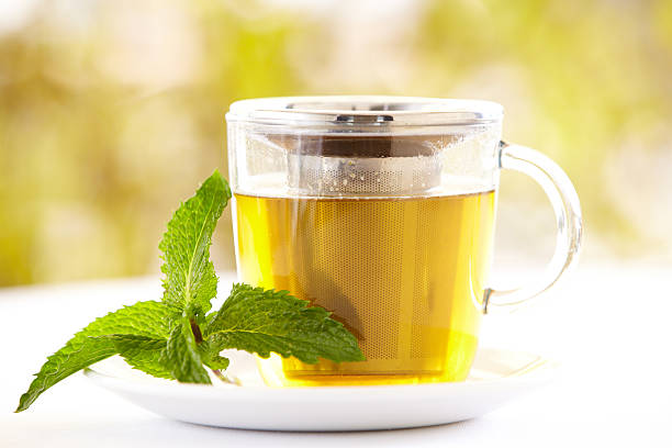 istock Green tea with a mint leaf outdoors 184837333