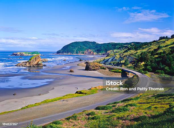 Cape Sebastian State Scenic Coast With Rocks Stock Photo - Download Image Now - Cape Sebastian, Oregon Coast, Road