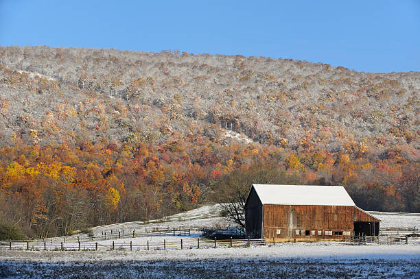 istock Barn and Mountain in Early Fall Snow 184837444