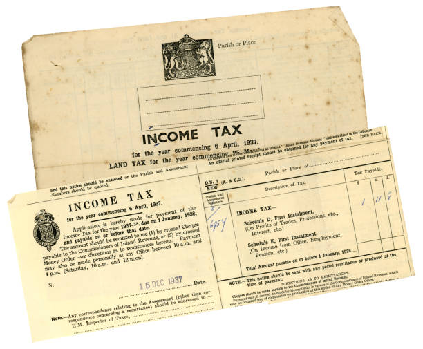 istock Two old British Income Tax documents, 1937 184837740
