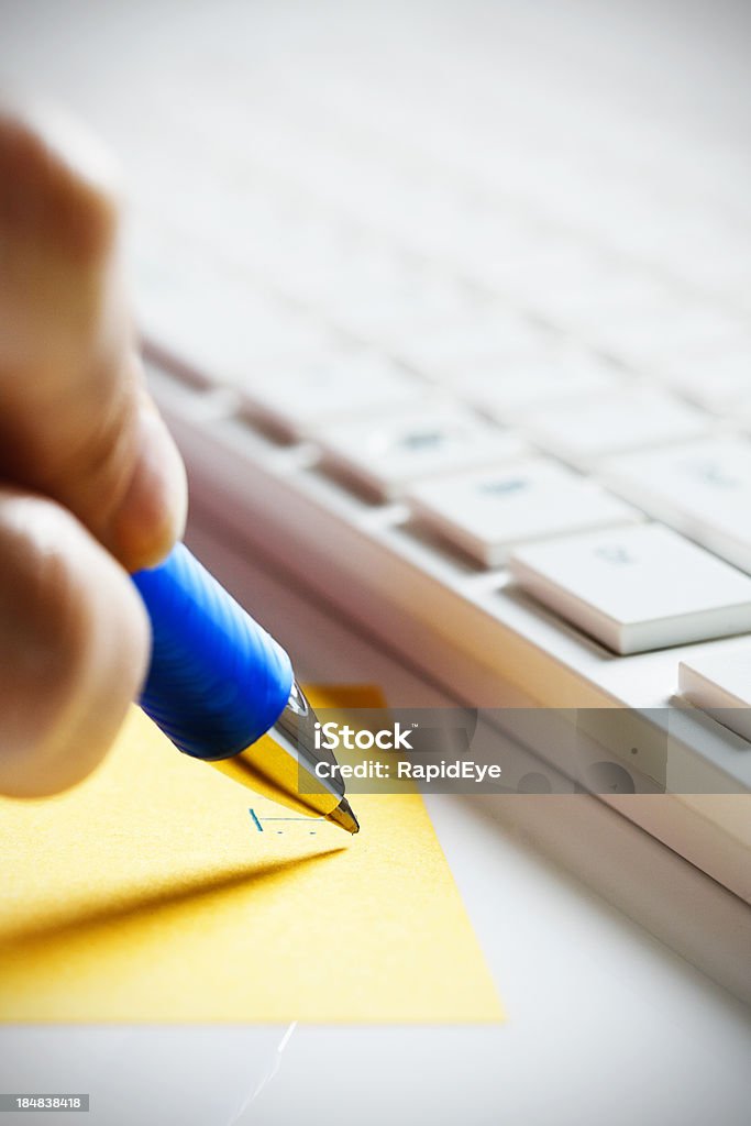 Tping Notes Hand Taking Notes On Adhesive Note By White Keyboard Stock Photo ...