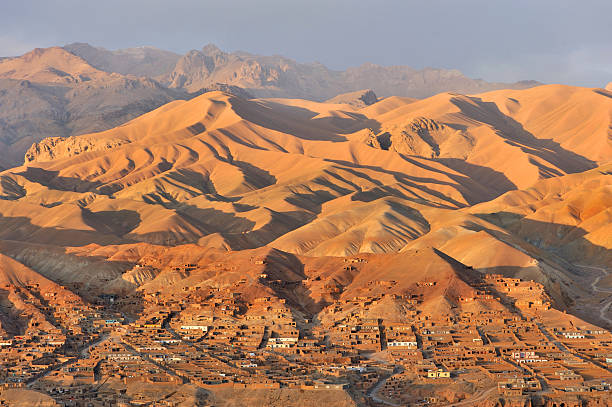 Afgnaistan village and landscape at sunset