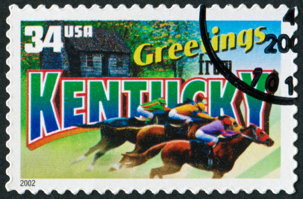 Kentucky Stamp Cancelled Stamp From The United States Featuring The State Of Kentucky kentucky derby stock pictures, royalty-free photos & images