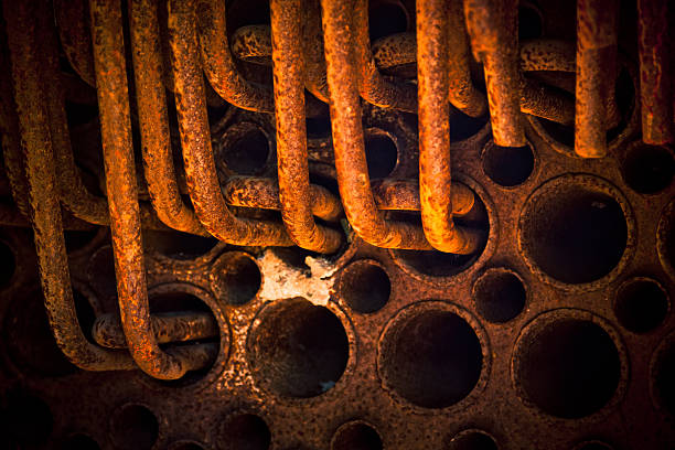 Rusty Locomotive Boiler inside Rusty Locomotive Boiler inside firebox steam engine part stock pictures, royalty-free photos & images