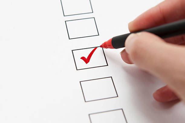 성공적인 빨간색 체크표시 - checkbox questionnaire checklist yes 뉴스 사진 이미지