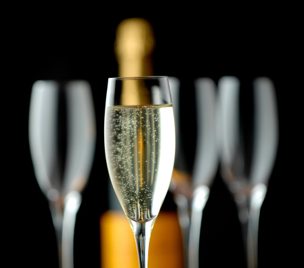 Champagne Flutes with Bottle on Black 