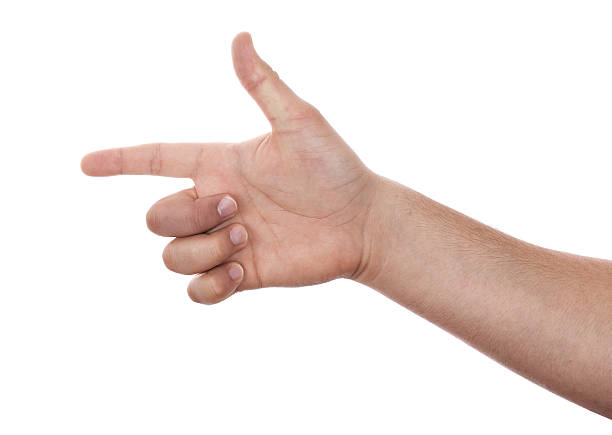 istock male right hand pistole gesture  on white 184840057