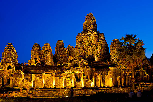 Bayon Temple at Angkor in Cambodia by Night