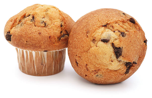 istock Two  chocolate chip muffins isolated on white 184840489
